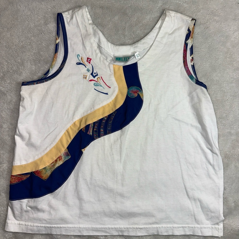 Lilly Pulitzer White and Navy Embroidered Tank Top